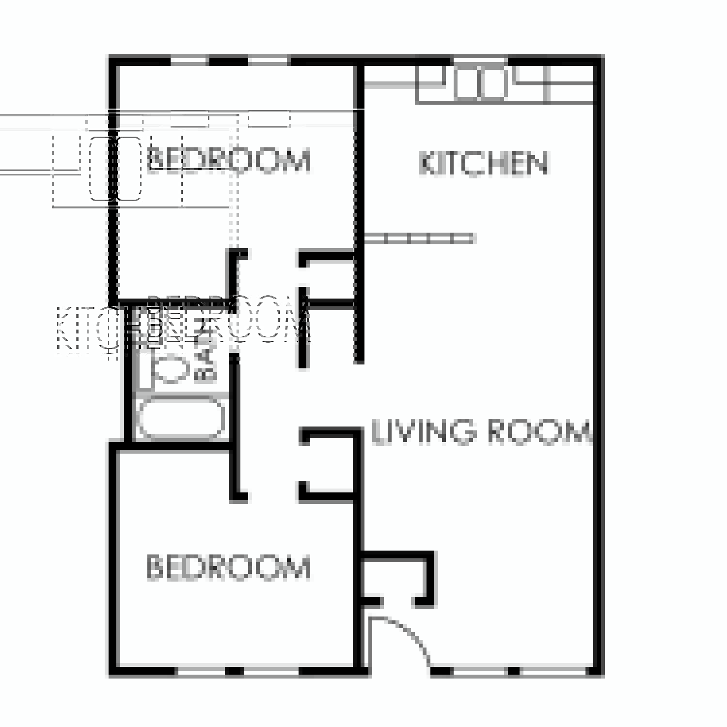Floor plan for 2 beds, 1 bath, 750 sqft